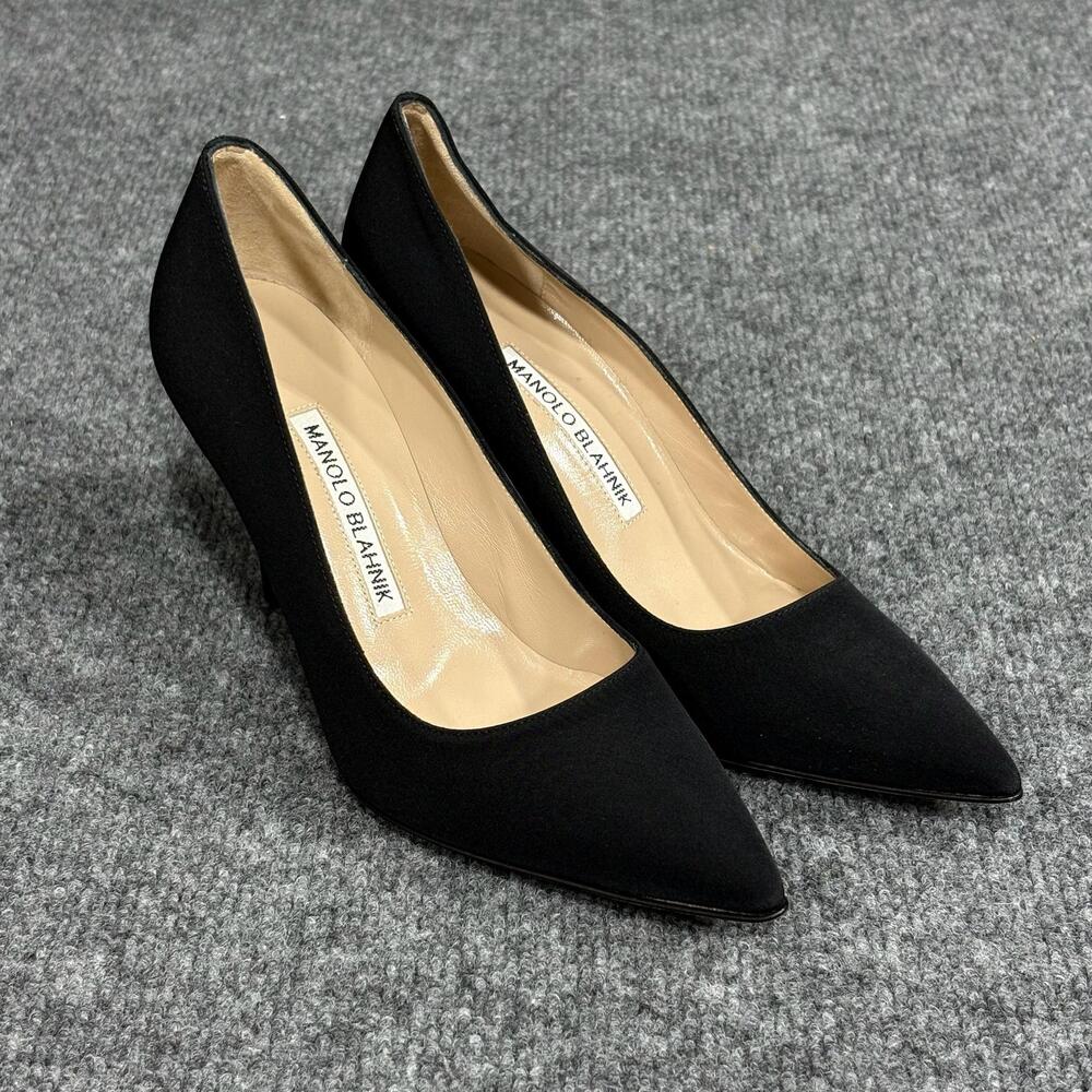 Manolo Blahnik Shoes Womens 35.5 Black BB Suede Pointed Toe Pumps Made In Italy